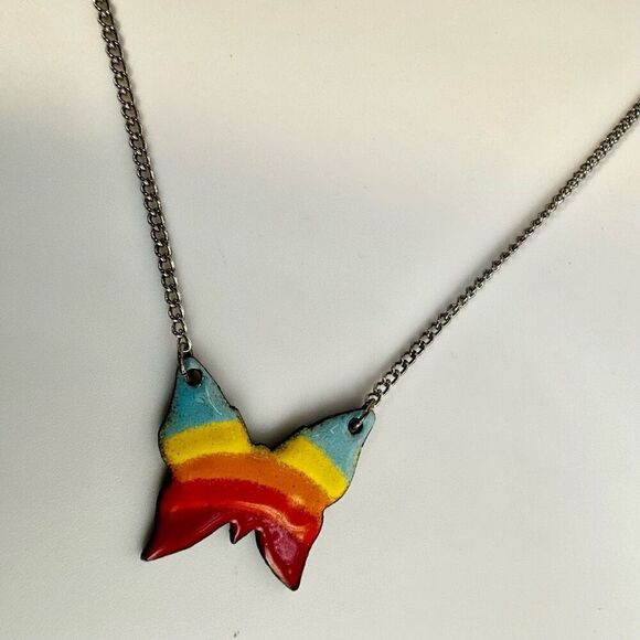 Rainbow butterfly pendant necklace - Picture 3 of 10